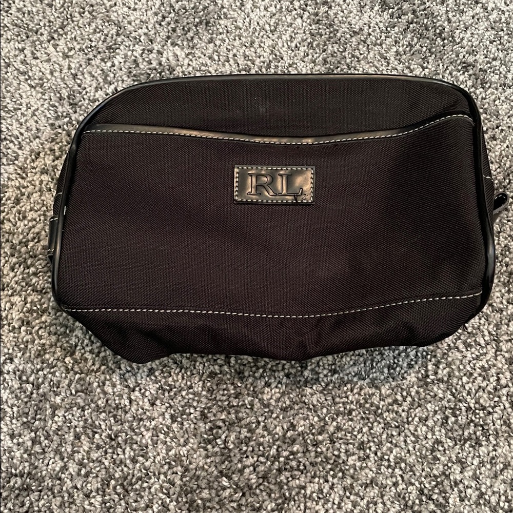 RL Ralph Lauren Black Travel Toiletry Cosmetic Bag 10" x 6" x 5"